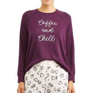 Secret Treasures Women's Purple Coffee and Chill Crewneck Pullover Top
